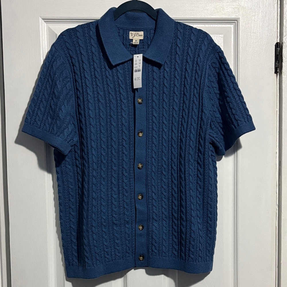 Men's Blue Cable Knit Button Down Shirt
